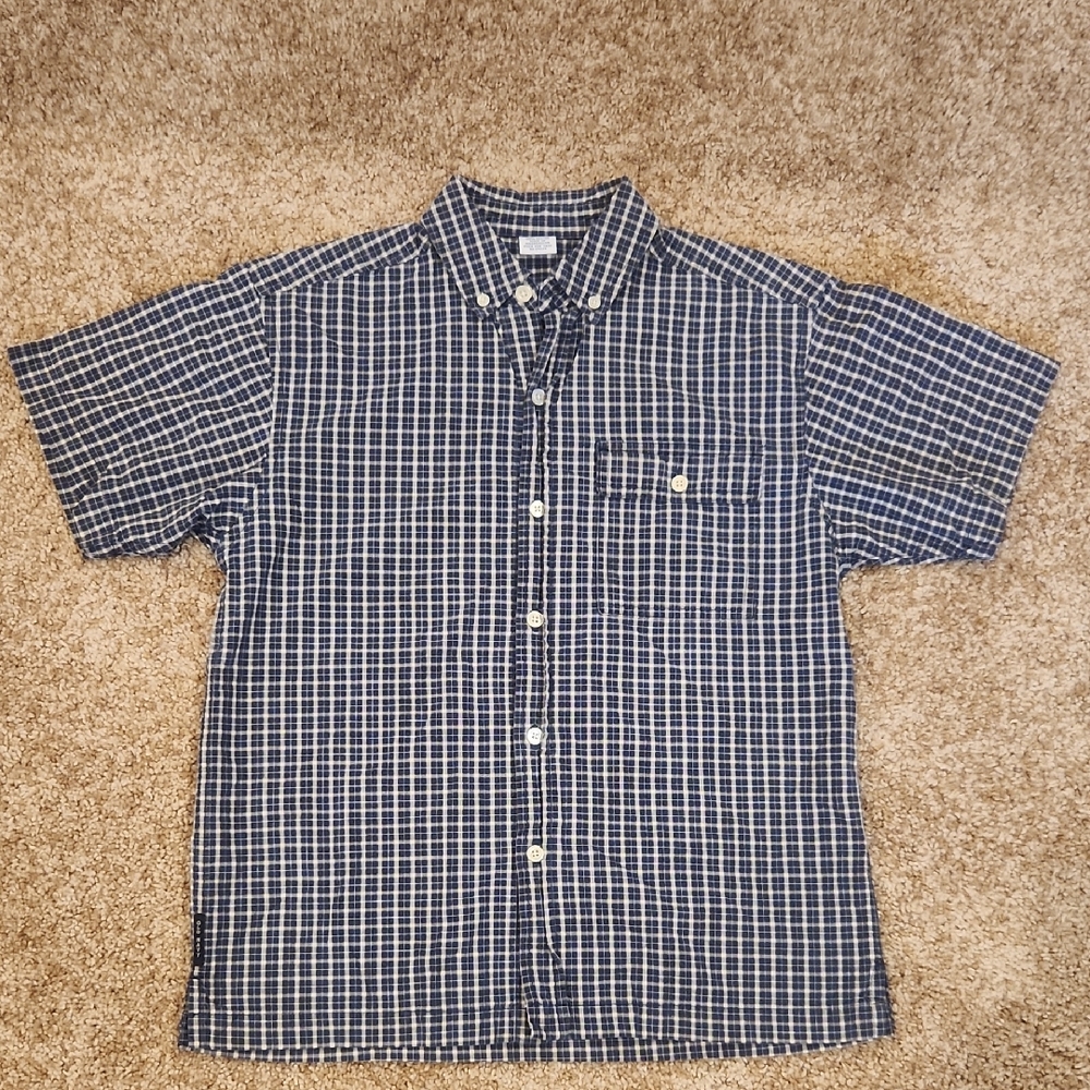 Old Navy Navy Checkered Casual Shirt, Size 10, Like New
